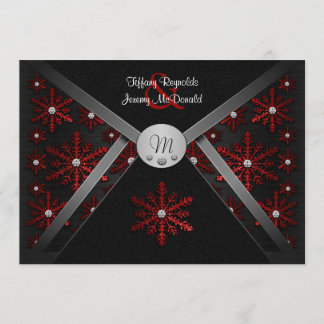 Invitations noires et rouges d'hiver de flocon de