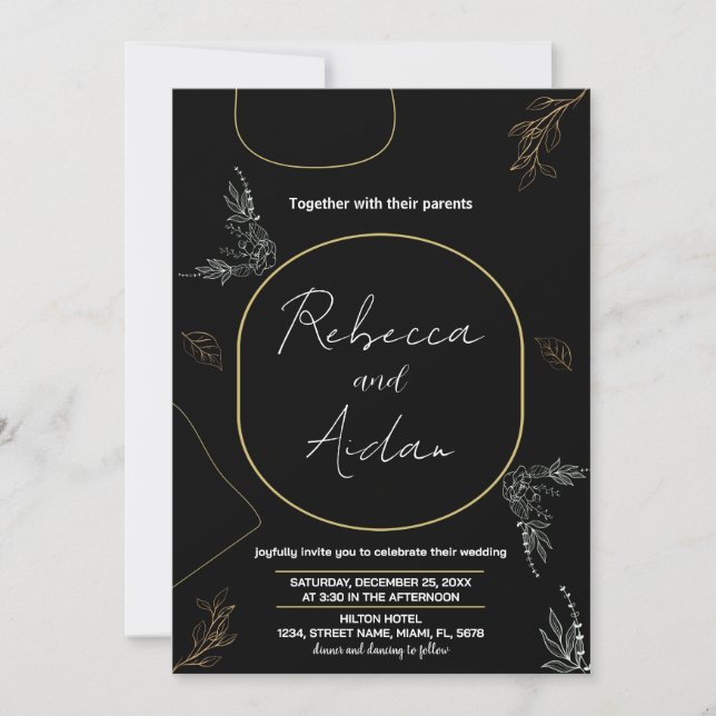 Invitations noires foncées de mariage (Devant)