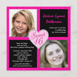 Invitations noires roses de photo de coeur de