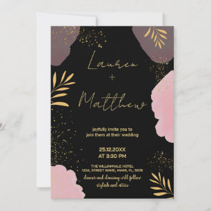Invitations noires roses Golden Wedding