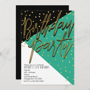 Invitations noires turquoises d'anniversaire d'or