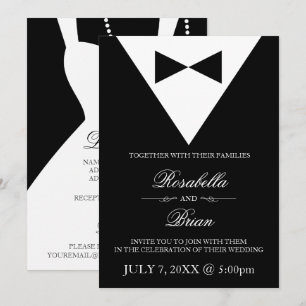 Invitations noires Tuxedo & White Dress Wedding
