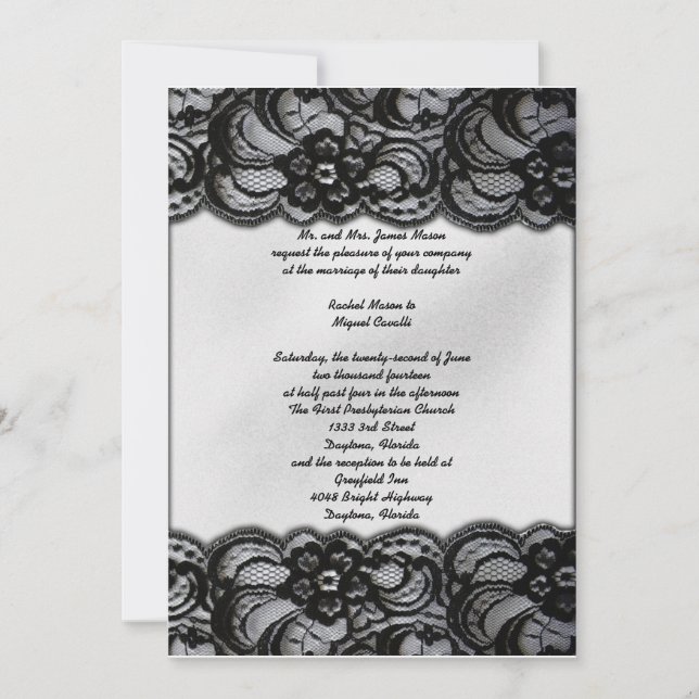 Invitations noirs et blancs de dentelle (Devant)