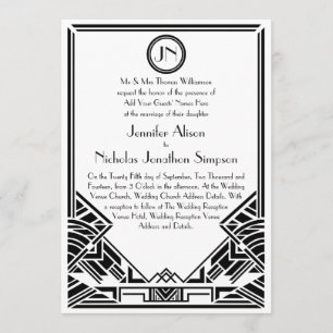 Invitations noirs et blancs de mariage de Gatsby