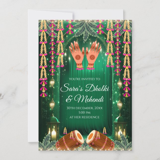 Invitations numériques Mehndi Invitations Dholki,  (Devant)