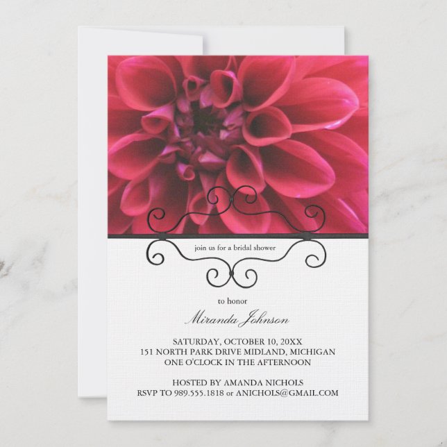 Invitations nuptiales de douche de dahlia rouge (Devant)