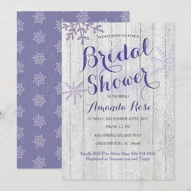 Invitations nuptiales pourpres de douche de (Devant / Derrière)