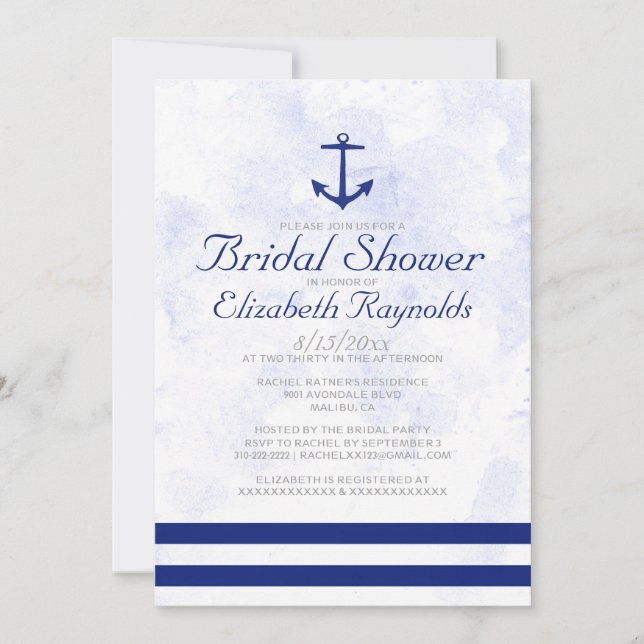 Invitations officielles de douche nuptiale Ancre (Devant)