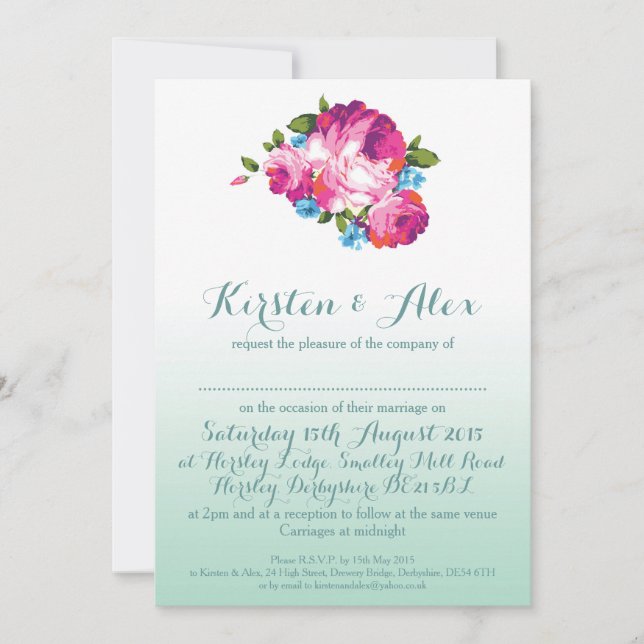 Invitations Ombre Mint Floral Wedding (Devant)