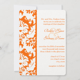 Invitations Orange Mariage damassé brillantes