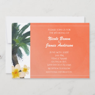 Invitations Orange Tropical Palm Tree & Plumeria