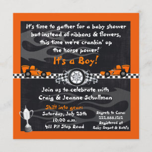 Invitations oranges de baby shower de voiture de