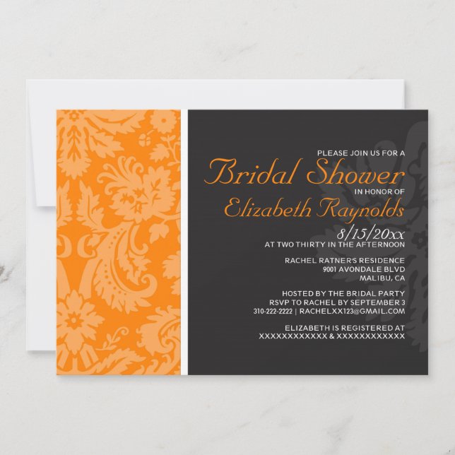 Invitations oranges de Fête de la mariée de (Devant)