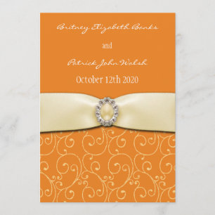 Invitations oranges de mariage de ruban de remous