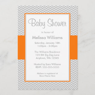 Invitations oranges et grises de baby shower de