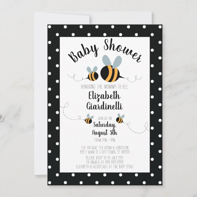 Invitations orientées de baby shower d'abeille - (Devant)
