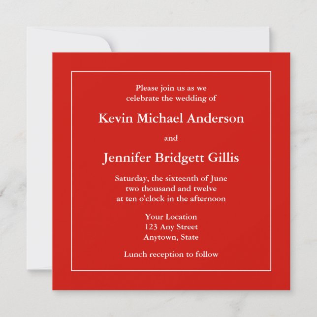 Invitations ou annonces de carré rouge et blanc (Devant)
