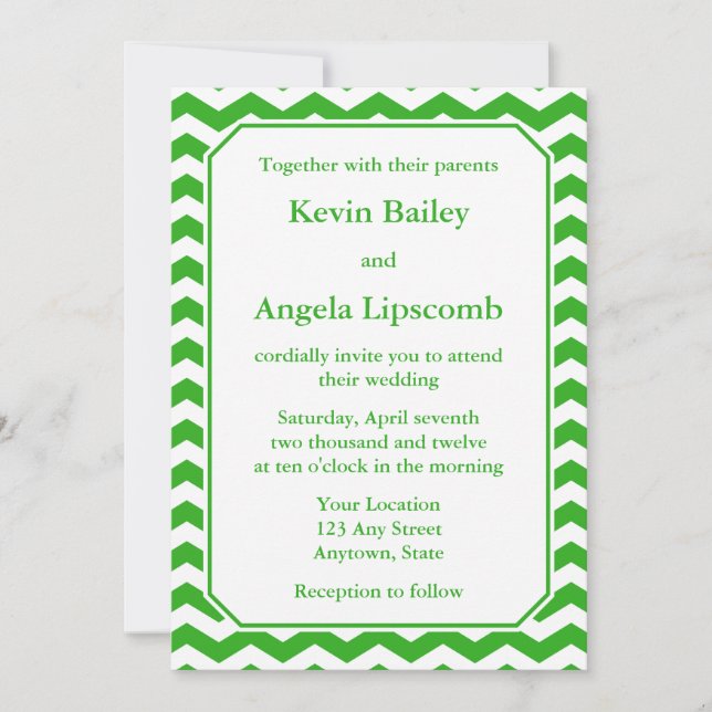 Invitations ou annonces de mariage Green Chevron (Devant)