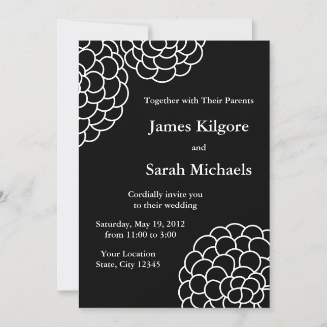 Invitations ou annonces de mariage noir et blanc (Devant)