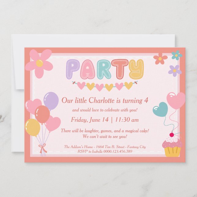 Invitations Pastel Anniversaire - Imprimé ou numér (Devant)