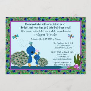 Invitations Peacock Baby Shower Girls Boys #206