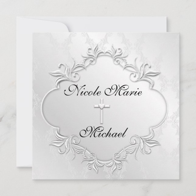 Invitations PEARL WHITE Damask Conception élégante (Devant)