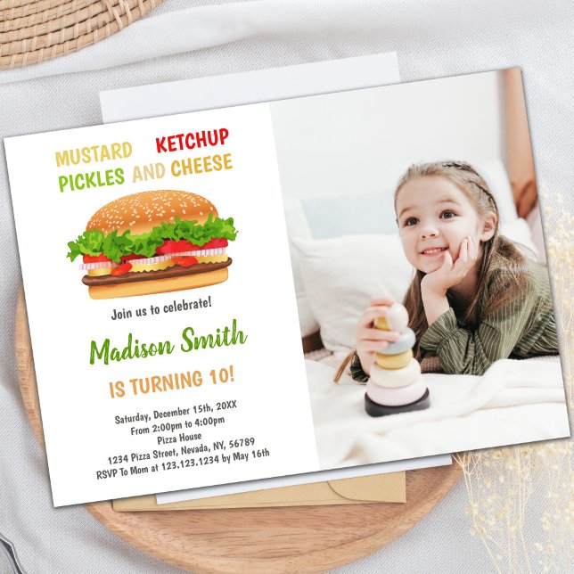 Invitations personnalisables de Burger Party pour  (Burger Birthday Invitations with photo)
