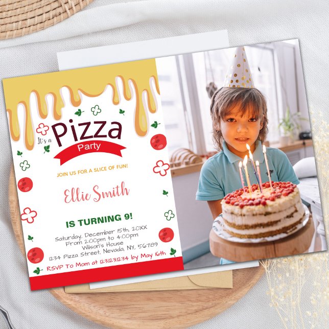 Invitations personnalisables de pizza Party pour e (Extra Cheese Pizza Birthday Invitations with photo)