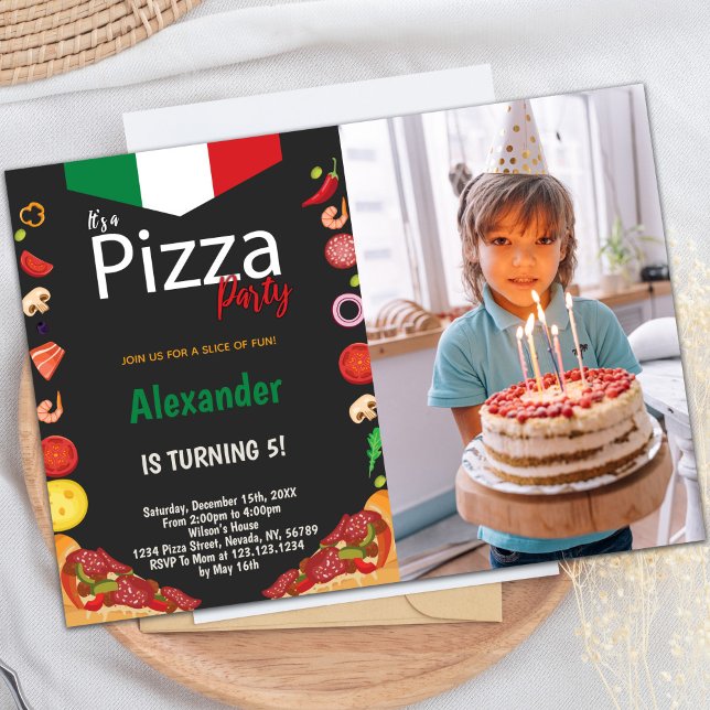 Invitations personnalisables de pizza Party pour e (Pizza Birthday Party Invitations with photo)