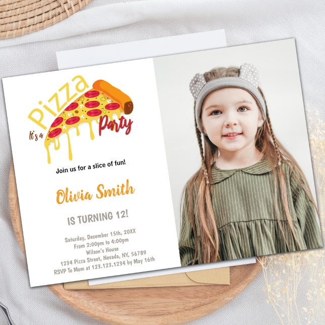 Invitations personnalisables de pizza Party pour e (Slice Pizza Birthday Invitations with photo)