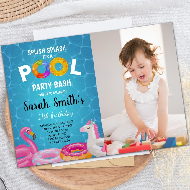 Invitations personnalisables pour les enfants (Water Pool Birthday Invitations with photo)