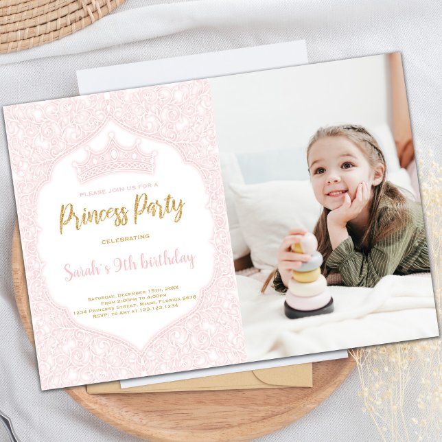 Invitations personnalisables pour les enfants (Crown Princess Birthday Invitations with photo)