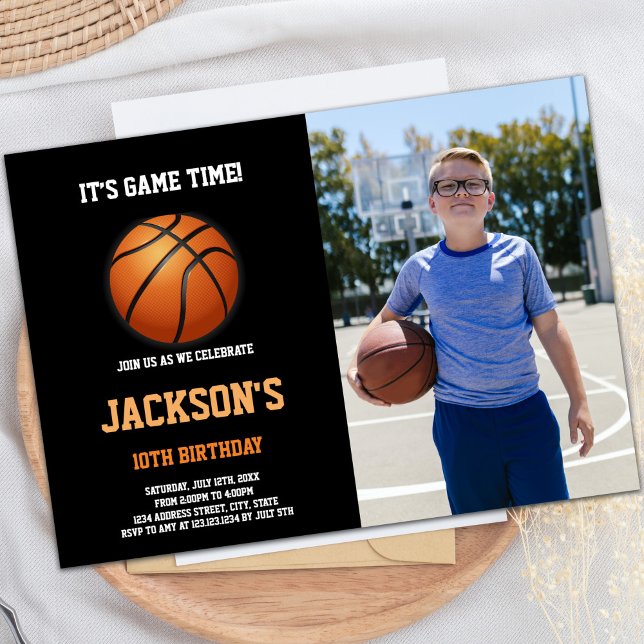 Invitations personnalisables pour les enfants (Basketball Ball Birthday Invitations with photo)