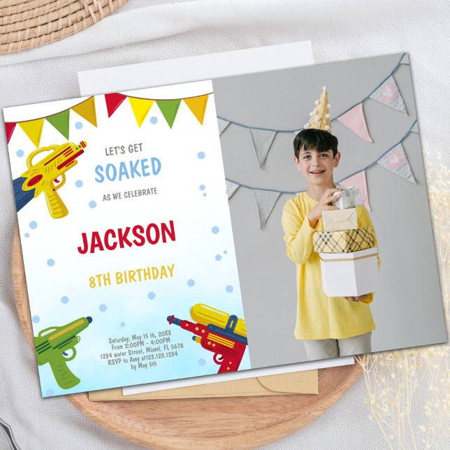 Invitations personnalisables pour les enfants (Yellow Water Gun Invitations with photo)