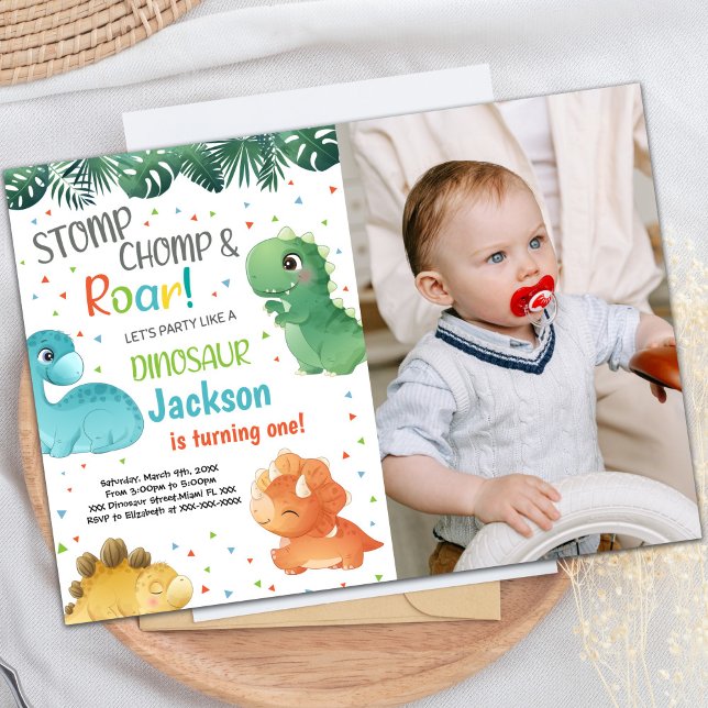Invitations personnalisables pour les enfants (Dinosaur Birthday Invitations with photo)