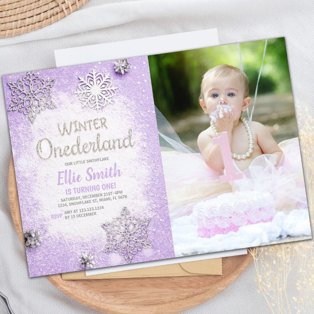 Invitations personnalisables Winter Wonderland Par (Purple Glitter Winter ONEderland Invitation photo)