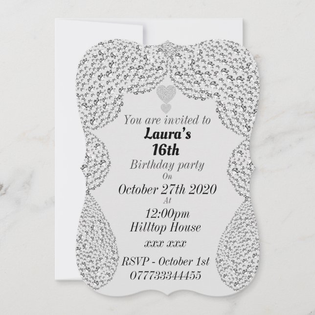 invitations personnalisées à la fête du 16e annive (Devant)