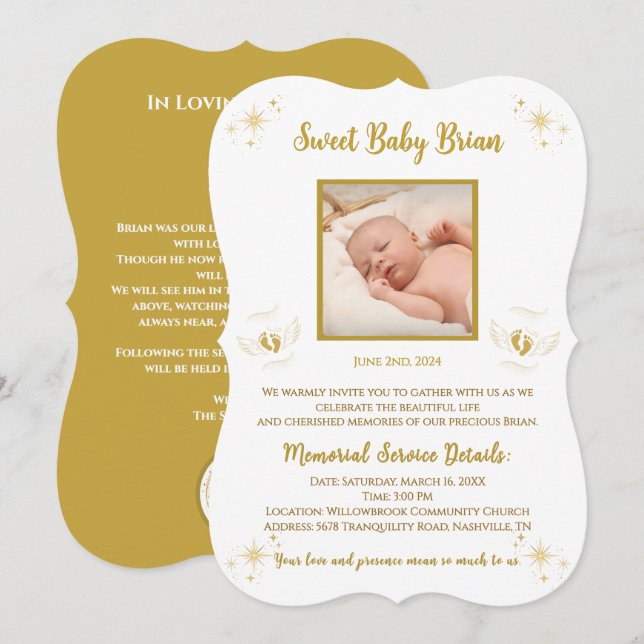 Invitations personnalisées Baby Boy Memorial (Devant / Derrière)