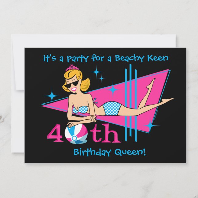 Invitations personnalisées Beachy Keen 40e anniver (Devant)