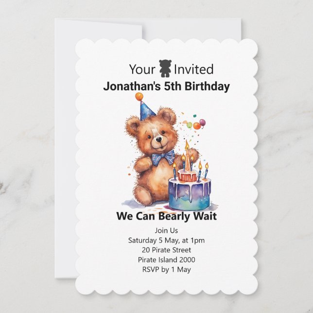 	 Invitations personnalisées d'anniversaire Teddy (Devant)