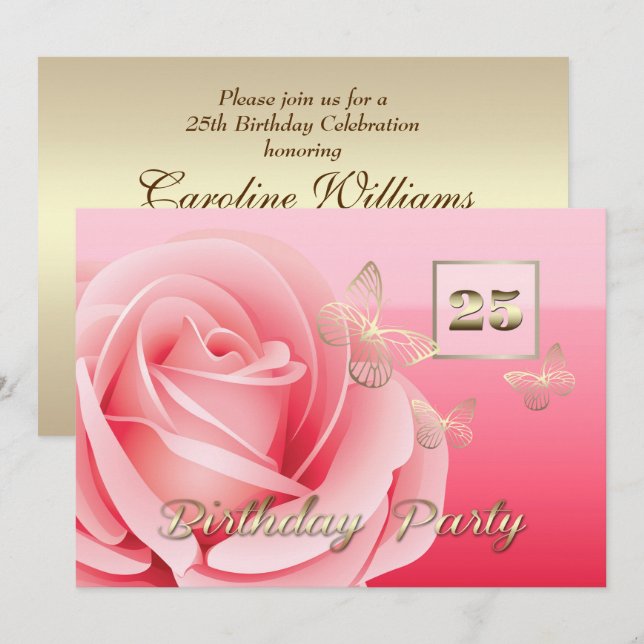 Invitations personnalisées de fête du 25e annivers (Devant / Derrière)