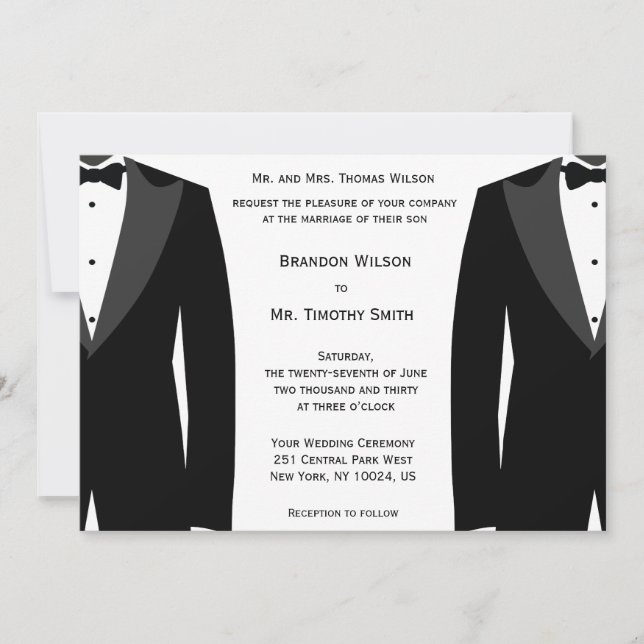 Invitations Personnalisées De Mariage Gay Noir Et  (Devant)
