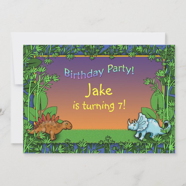 Invitations personnalisées Dinosaur fête d'anniver (Devant)