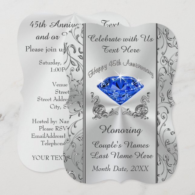 Invitations personnalisées pour le 45e anniversair (Devant / Derrière)