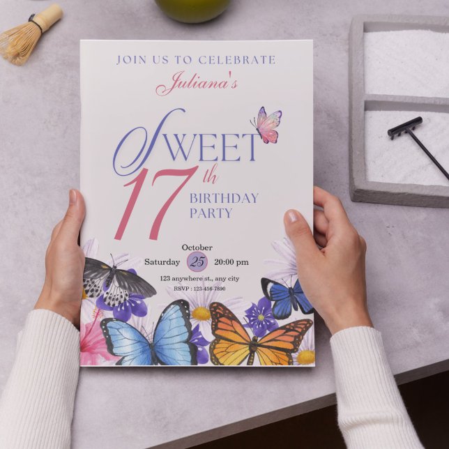 Invitations personnalisées rose et lavande 17e ann (Custom Pink & Lavender 17th Birthday Invitations
)