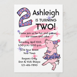 Invitations personnalisées Tutu Piggy 2e anniversa