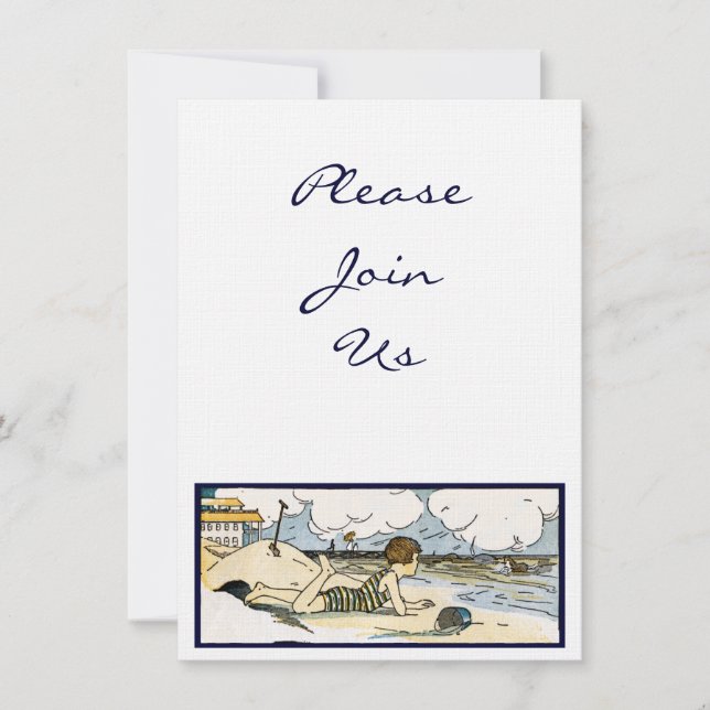 Invitations personnalisées vintage Beach Art (Devant)