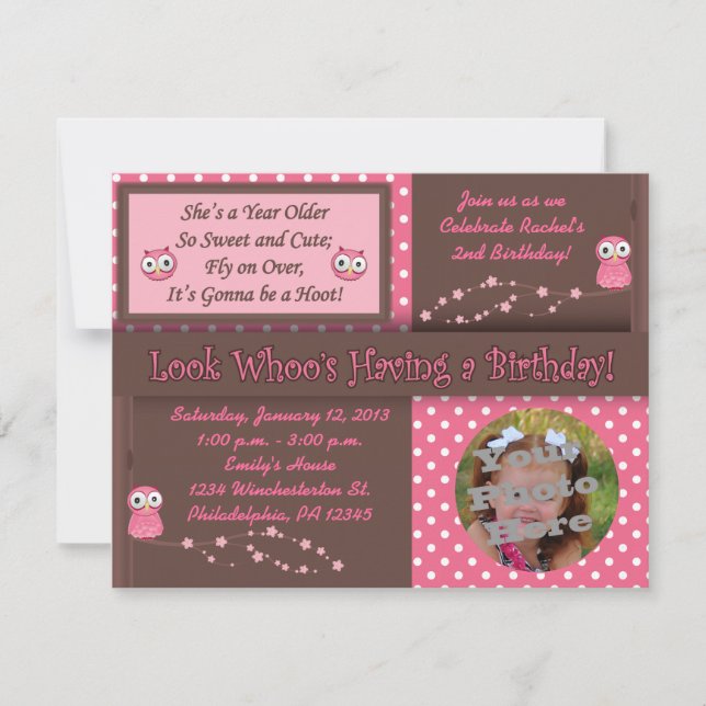 Invitations photo d'anniversaire de Owl (Devant)