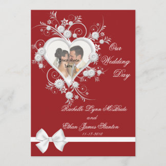 Invitations photo de Mariage Red & White Heart 5x7