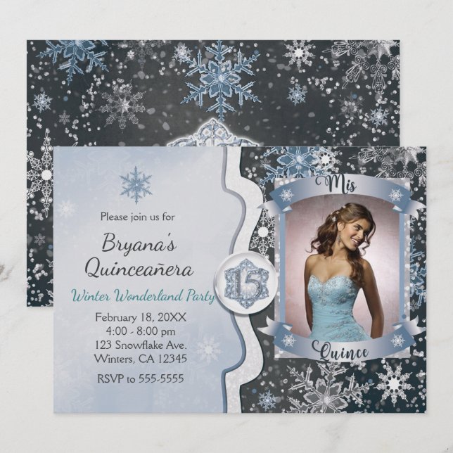 Invitations photo de Mis Quince 15 Winter Wonderla (Devant / Derrière)